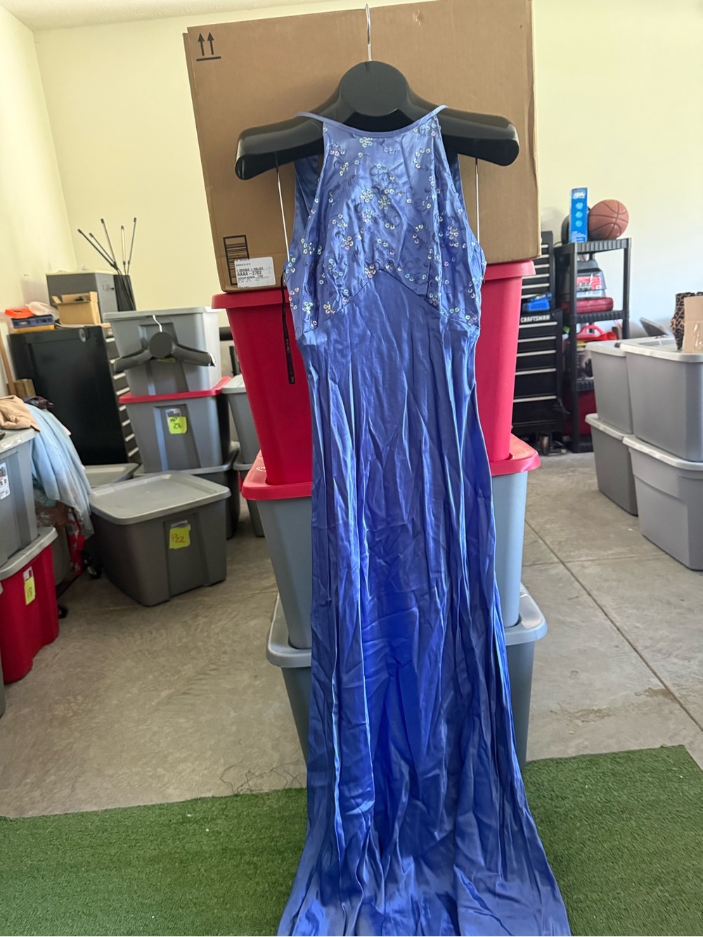 Elegant Beaded Halter Evening Dress in Periwinkle Blue mp21